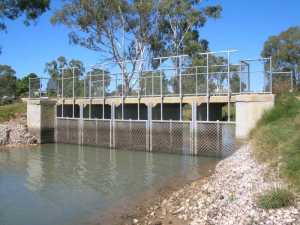 Figure 2: Carp Screens installed on a channel at Riverglades SA.  (Photo courtesy Leigh Thwaites)